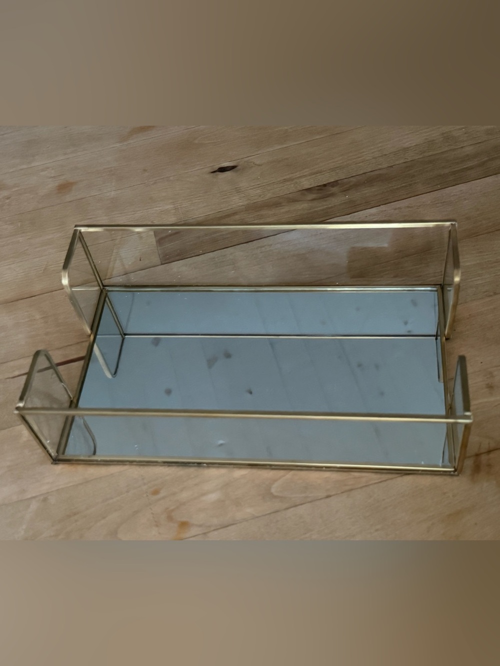 Gold / Brass Glass Rectangular Vanity Tray - Elegant Organizer w/ mirror base